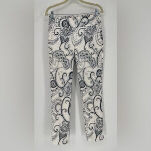 Joseph Ribkoff White Textured Paisley Printed Tapered Pant
